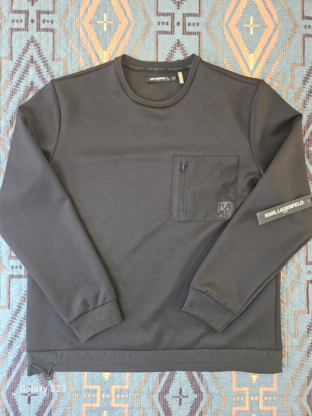 Karl‎ Lagerfeld Black Crewneck Sweater with Zippered Chest Pocket